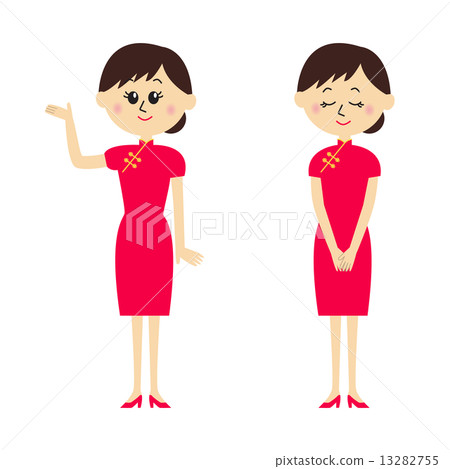 A woman's pose set in a pink Chinese dress A woman's pose set in a pink Chinese dress 13282755