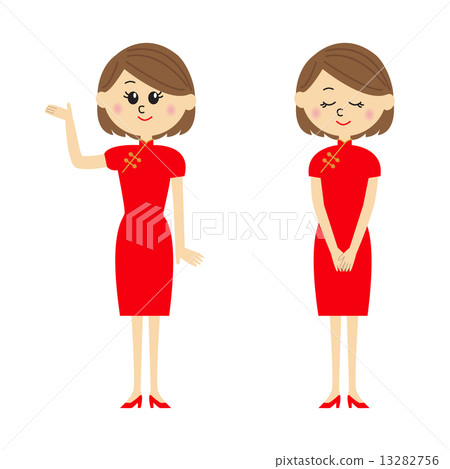 女裝的姿勢鑲有紅色中國服飾 13282756