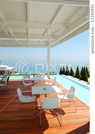 Sea view restaurant at the modern luxury hotel, Pieria, Greece Sea view restaurant at the modern luxury hotel, Pieria, Greece 13283941