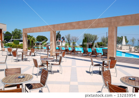 Sea view outdoor restaurant at the modern luxury hotel, Pieria, Sea view outdoor restaurant at the modern luxury hotel, Pieria, 13283954