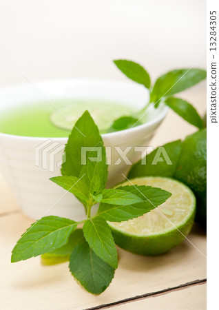 mint infusion tea tisane with lime 13284305