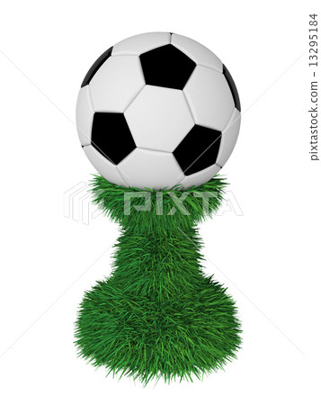 Soccer ball trophy on green grass pedestal 13295184