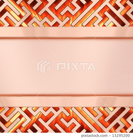 Blank bronze plate on maze background with flame Blank bronze plate on maze background with flame 13295200