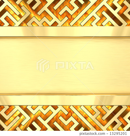 Blank golden plate on maze background with flame Blank golden plate on maze background with flame 13295201