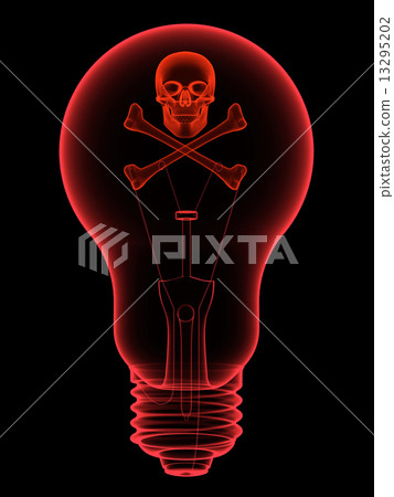 Red lightbulb with skull and crossbones x-ray silhouette 13295202