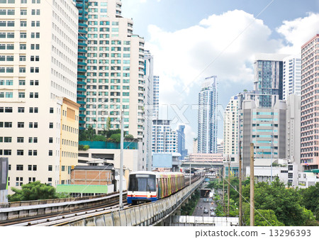 Sky train railway in Bangkok with business building Sky train railway in Bangkok with business building 13296393
