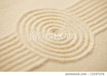 Circle drawn on sand of Japanese rock-garden Circle drawn on sand of Japanese rock-garden 13297256