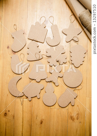 Cardboard toys for the Christmas tree or garland. New year decorations. Cardboard toys for the Christmas tree or garland. New year decorations. 13297510