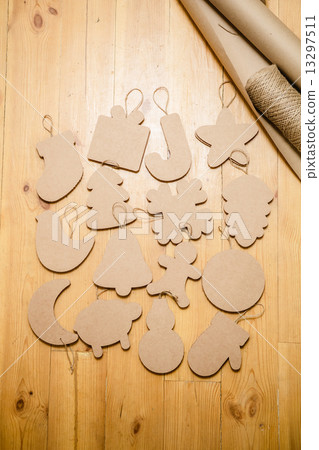 Cardboard toys for the Christmas tree or garland. New year decorations. Cardboard toys for the Christmas tree or garland. New year decorations. 13297511