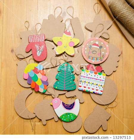 Cardboard toys for the Christmas tree or garland. New year decorations. Cardboard toys for the Christmas tree or garland. New year decorations. 13297513