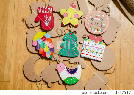 Cardboard toys for the Christmas tree or garland. New year decorations. Cardboard toys for the Christmas tree or garland. New year decorations. 13297517