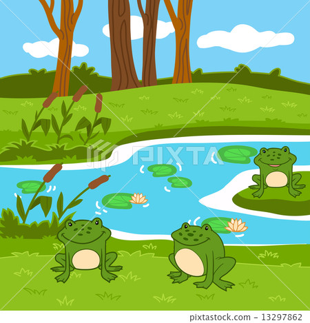 Vector illustration (summer pond in the woods) Vector illustration (summer pond in the woods) 13297862