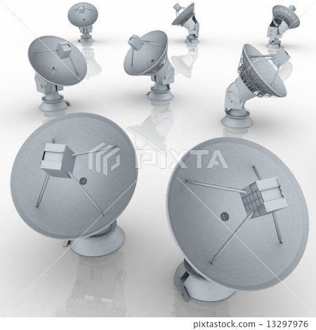 3d satellite dishes on the white  background 13297976