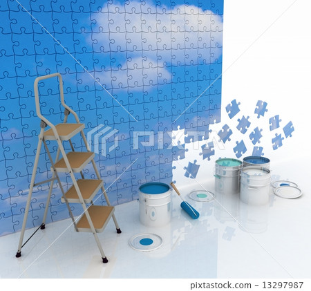 3d image of blue sky with clouds, painted in bright colors 13297987