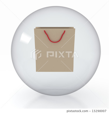 paper shoppingbag in transparent sphere on white background paper shoppingbag in transparent sphere on white background 13298007