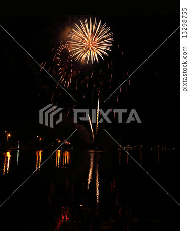 beautiful fireworks over sky at night 13298755