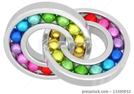 Bearings with colorful balls chained together isolated on white Bearings with colorful balls chained together isolated on white 13300032