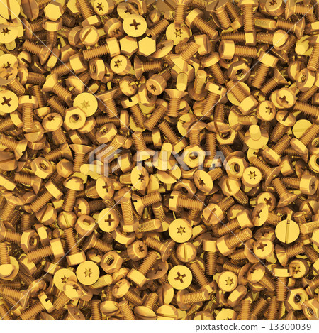 Background of multiple gold bolts and nuts 13300039