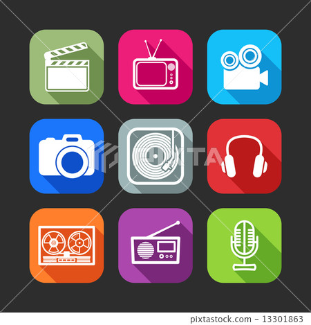 flat icons for web and mobile applications with... - Stock Illustration ...