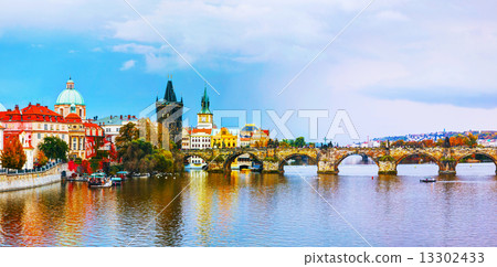 The Old Town panorama with Charles bridge in Prague 13302433