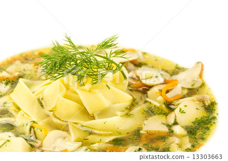 soup of vegetables and mushrooms in a restaurant 13303663