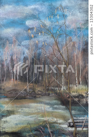 March. Ice thawing on a pond 13304302