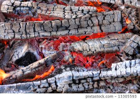 Closeup of a warm fire burning in a fireplace 13305593