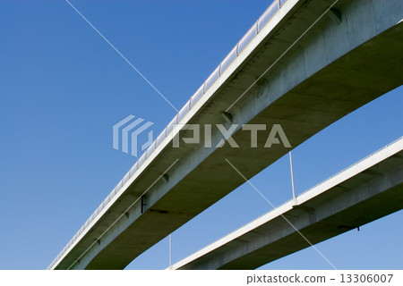 Pair of highway bridges on blue sky 13306007