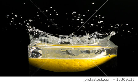 Side view of glass of water with lemon slice 13309135