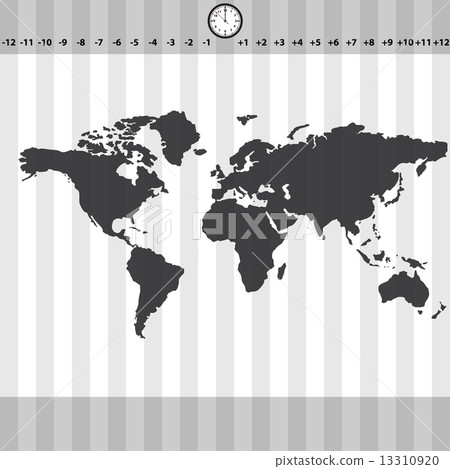 time zones world map with clock and stripes eps10 time zones world map with clock and stripes eps10 13310920