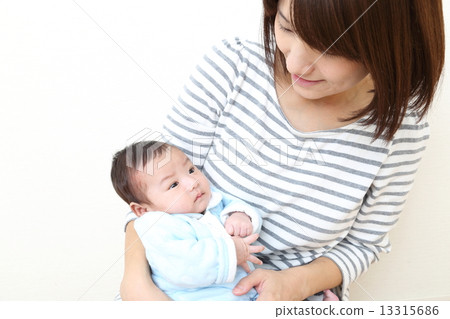 A mother holding a baby with a smile A mother holding a baby with a smile 13315686