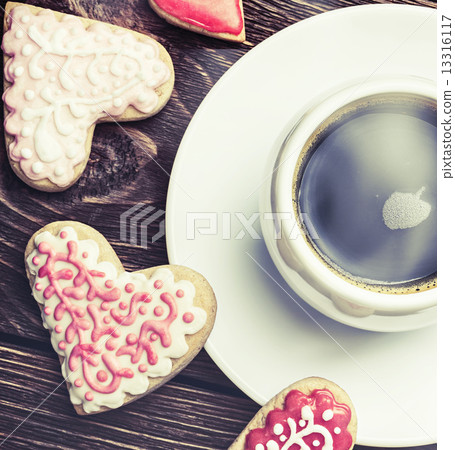 Heart shaped cookies baked on valentines day Heart shaped cookies baked on valentines day 13316117
