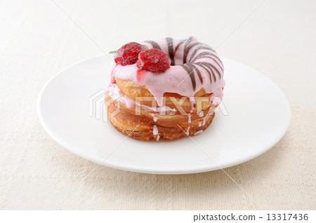 Strawberry donut cake table cloth on a plate 13317436