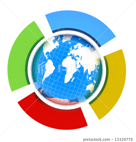Earth and four semi-circle. 3d button 13320778