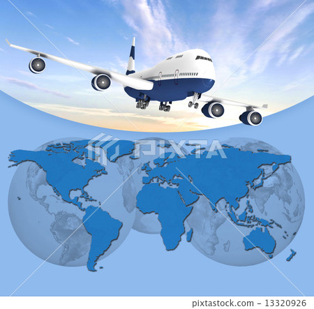 A painting of an airplane on blue background 13320926
