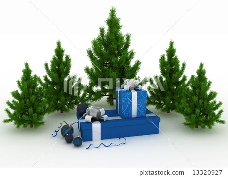 Christmas Trees and Gifts on a white background 13320927