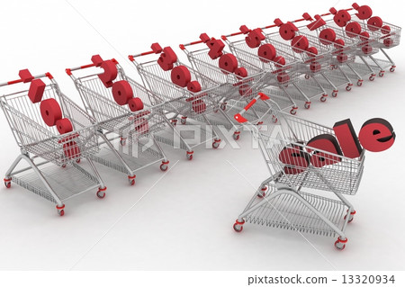 Concept of discount. Shopping carts full of percentage sale Concept of discount. Shopping carts full of percentage sale 13320934