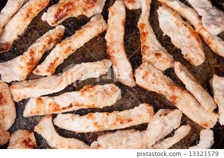 Meat Strips Fried In A Pan 13321579