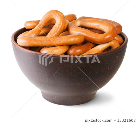 Tasty Oval Bagels Into Ceramic Bowl 13321608