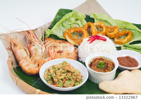 Indonesian traditional food, chicken, fish, vegetables Indonesian traditional food, chicken, fish, vegetables 13322967