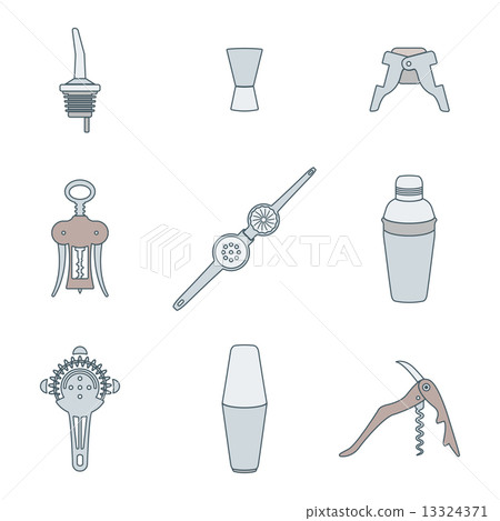 color outline icons barman instruments set 13324371