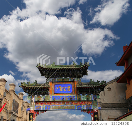 entrance to a Buddhist temple  -- Xian (Sian, Xi'an), Shaanxi province, China 13324898