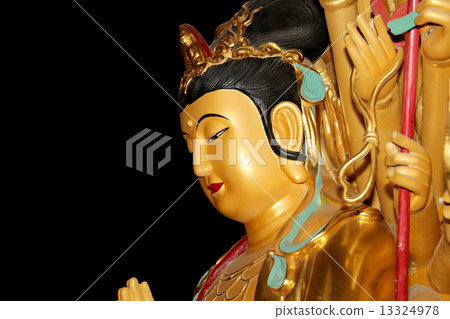 Buddhist Temple. Golden statue of Buddha-- southern Xian (Sian, Xi'an), Shaanxi province, China 13324978