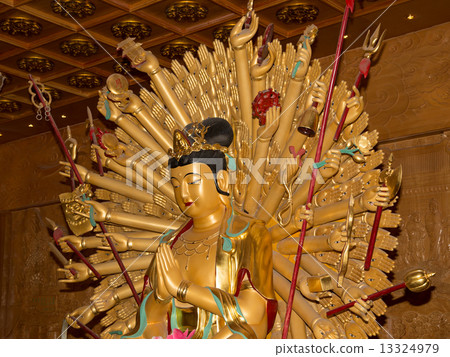 Buddhist Temple. Golden statue of Buddha-- southern Xian (Sian, Xi'an), Shaanxi province, China 13324979