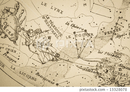 Antique astronomical map Gemini and Azure 13328078