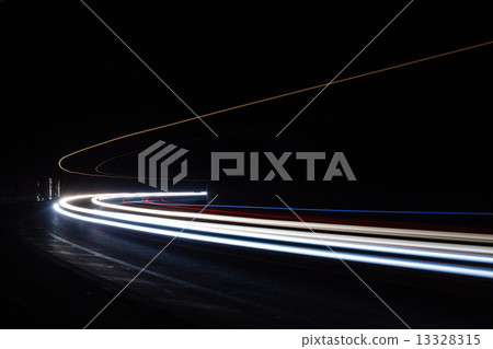 Light tralight trails in tunnel. Long exposure photo in a tunel 13328315