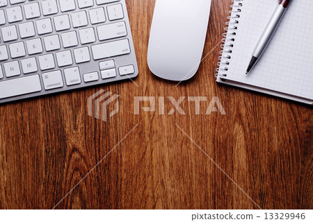 Pen and Notes with Keyboard and Mouse on Table Pen and Notes with Keyboard and Mouse on Table 13329946