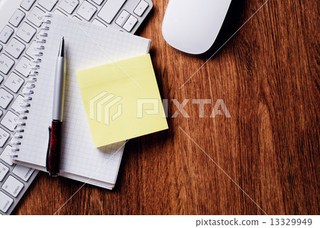 Pen and Notes with Keyboard and Mouse on Table 13329949