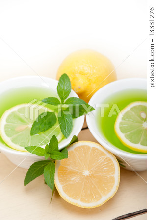 mint infusion tea tisane with lemon 13331276
