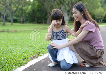 Mother comforting her injured daughter Mother comforting her injured daughter 13335765